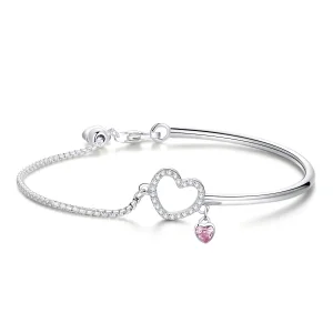(bilde for) Pandora Style Silver Heart of Lady Cubic Zirconia armring - SCB117