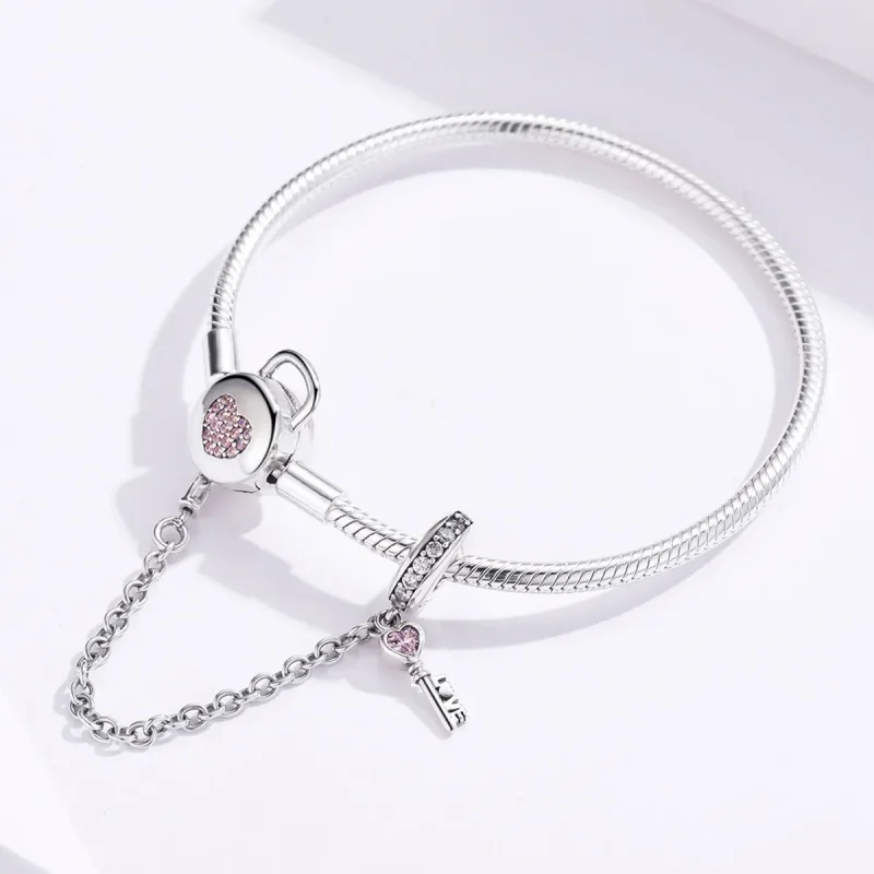 (bilde for) Pandora Style Silver Heartskey Slider Armbånd - SCB143 - Vis 3