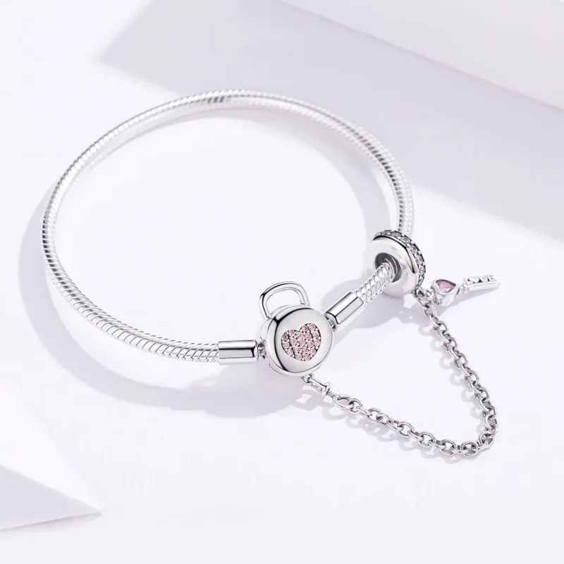 (bilde for) Pandora Style Silver Heartskey Slider Armbånd - SCB143 - Vis 4