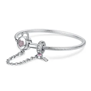 (bilde for) Pandora Style Silver Heartskey Slider Armbånd - SCB143