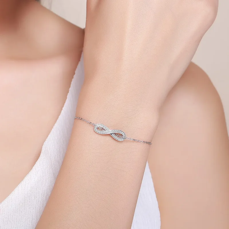 (bilde for) Pandora Style Silver Infinity Chain Slider Armbånd - SCB056 - Vis 2