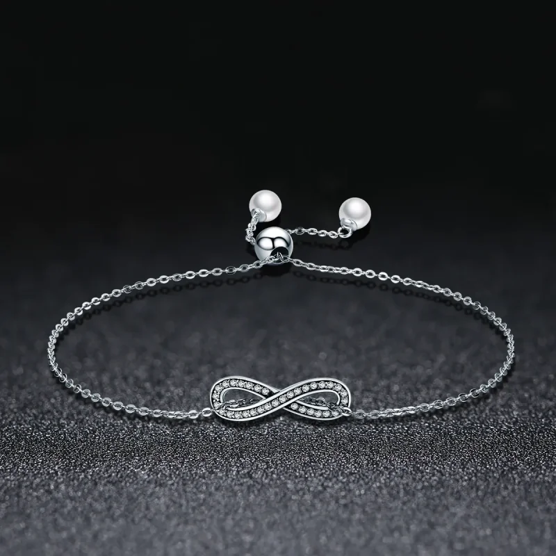 (bilde for) Pandora Style Silver Infinity Chain Slider Armbånd - SCB056 - Vis 3