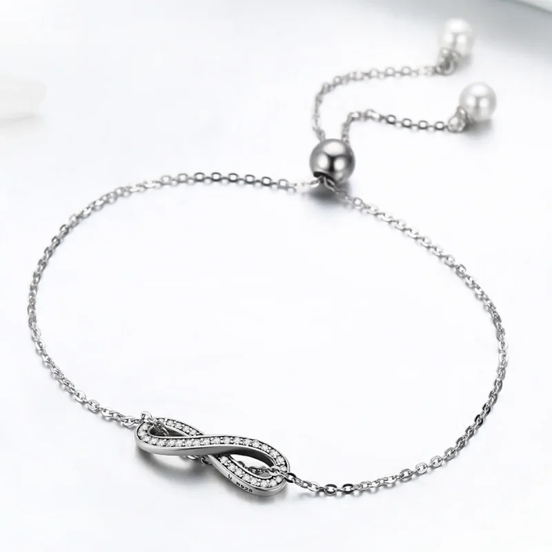 (bilde for) Pandora Style Silver Infinity Chain Slider Armbånd - SCB056 - Vis 4