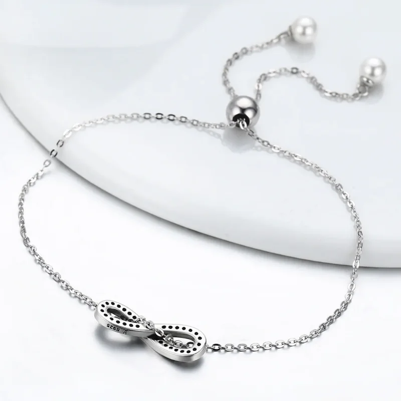 (bilde for) Pandora Style Silver Infinity Chain Slider Armbånd - SCB056 - Vis 5