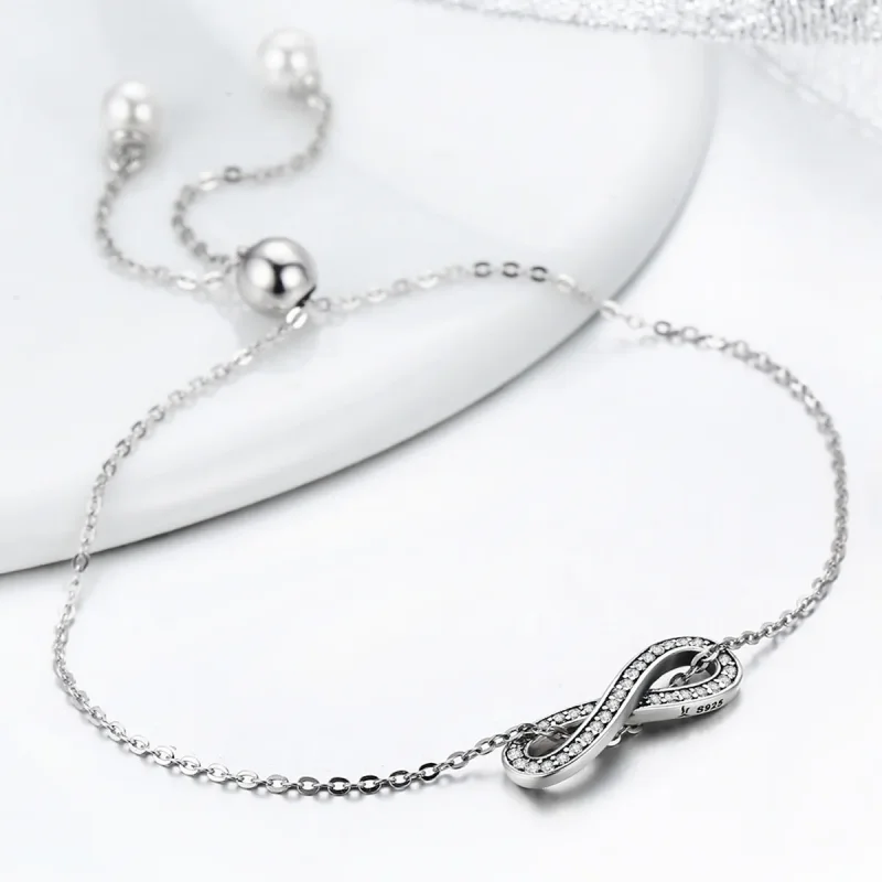 (bilde for) Pandora Style Silver Infinity Chain Slider Armbånd - SCB056 - Vis 6