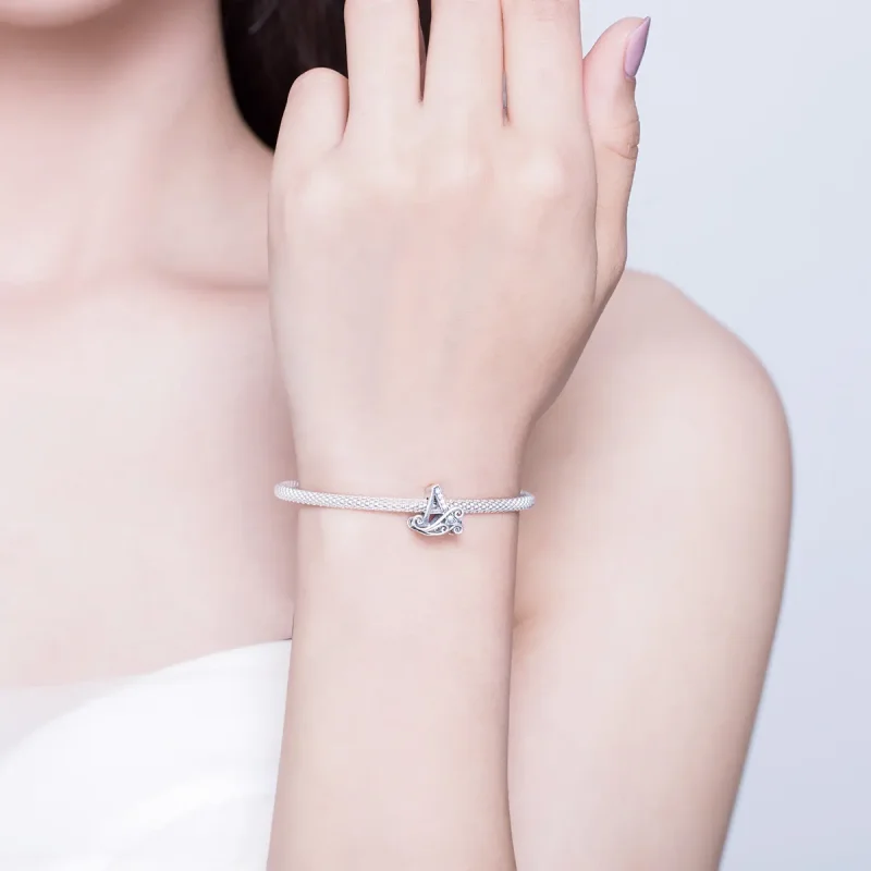 (bilde for) Pandora Style Silver Letter A Mesh armbånd - SCB829 - Vis 3