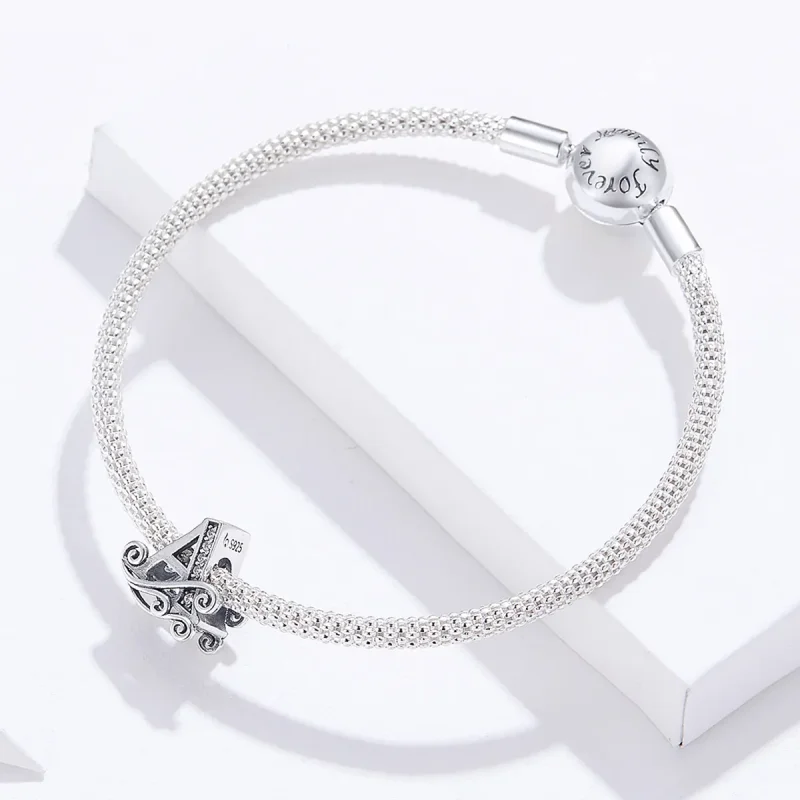 (bilde for) Pandora Style Silver Letter A Mesh armbånd - SCB829 - Vis 4