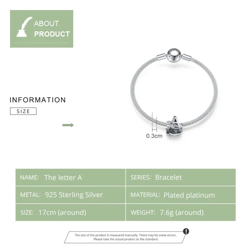 (bilde for) Pandora Style Silver Letter A Mesh armbånd - SCB829 - Vis 5