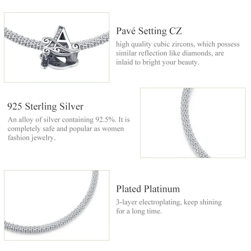 (bilde for) Pandora Style Silver Letter A Mesh armbånd - SCB829 - Vis 6