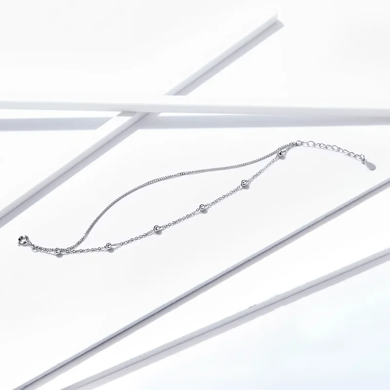 (bilde for) Pandora Style Silver Little Beads Chain Slider Armbånd - SCB131 - Vis 2