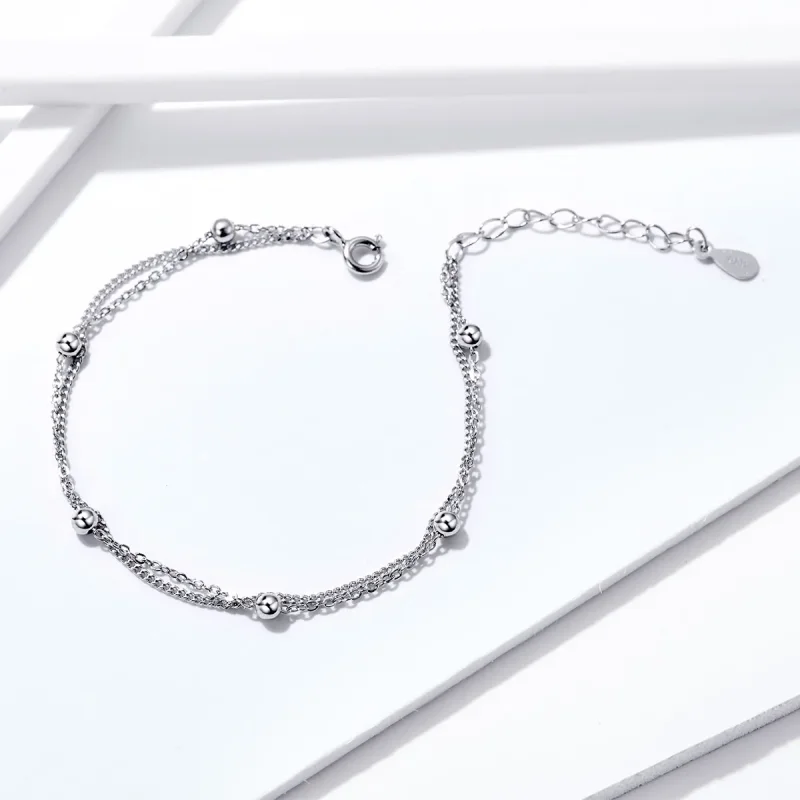 (bilde for) Pandora Style Silver Little Beads Chain Slider Armbånd - SCB131 - Vis 3
