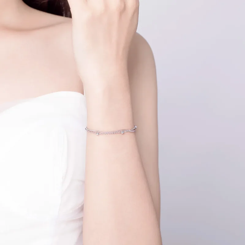 (bilde for) Pandora Style Silver Little Beads Chain Slider Armbånd - SCB131 - Vis 4