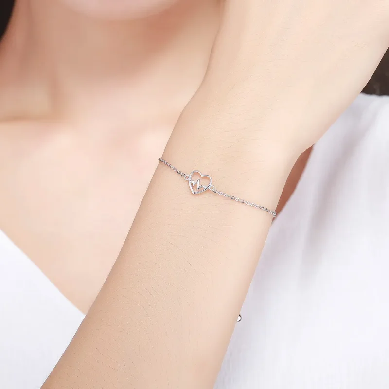 (bilde for) Pandora Style Silver Love Cardiogram Slider Armbånd - SCB019 - Vis 2