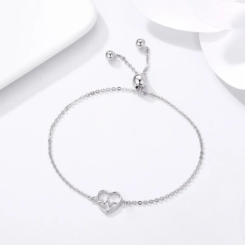 (bilde for) Pandora Style Silver Love Cardiogram Slider Armbånd - SCB019 - Vis 4
