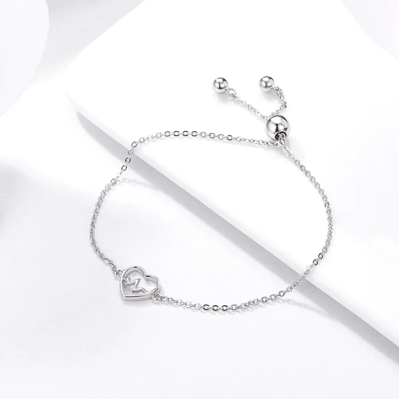 (bilde for) Pandora Style Silver Love Cardiogram Slider Armbånd - SCB019 - Vis 5