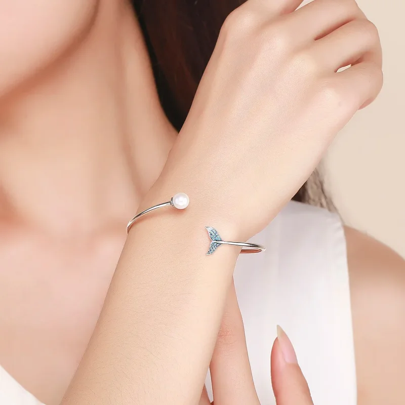 (bilde for) Pandora Style Silver Mermaid's Tear Open Bangle - SCB123 - Vis 2