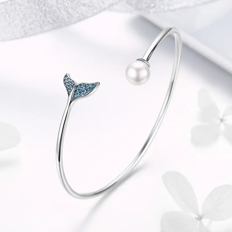 (bilde for) Pandora Style Silver Mermaid's Tear Open Bangle - SCB123 - Vis 3