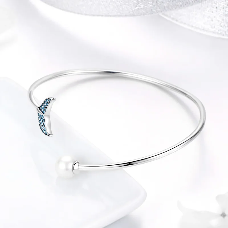 (bilde for) Pandora Style Silver Mermaid's Tear Open Bangle - SCB123 - Vis 4