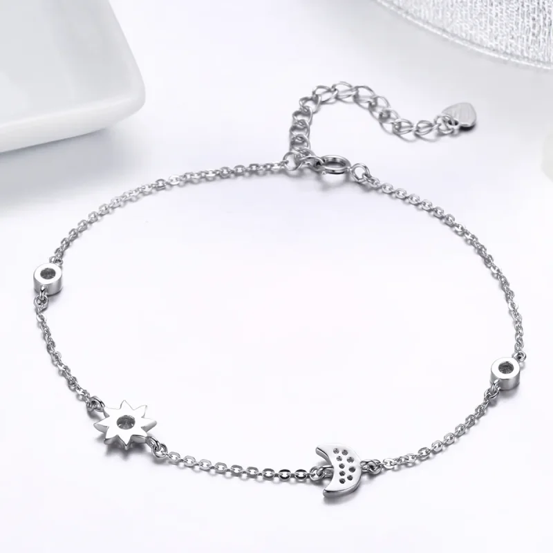 (bilde for) Pandora Style Silver Moon Sun and Stars Chain Slider Armbånd - SCB081 - Vis 3