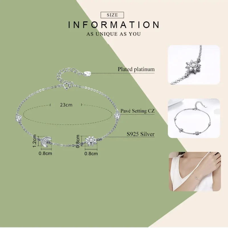 (bilde for) Pandora Style Silver Moon Sun and Stars Chain Slider Armbånd - SCB081 - Vis 4