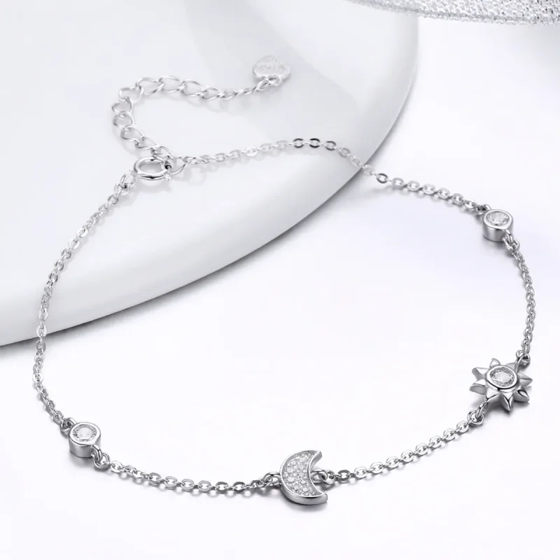 (bilde for) Pandora Style Silver Moon Sun and Stars Chain Slider Armbånd - SCB081 - Vis 5