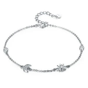 (bilde for) Pandora Style Silver Moon Sun and Stars Chain Slider Armbånd - SCB081