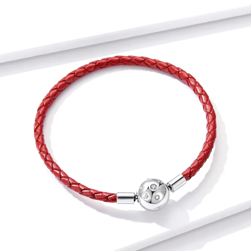 (bilde for) Pandora Style Silver Red Leather Leather Armbånd - BSB042 - Vis 2