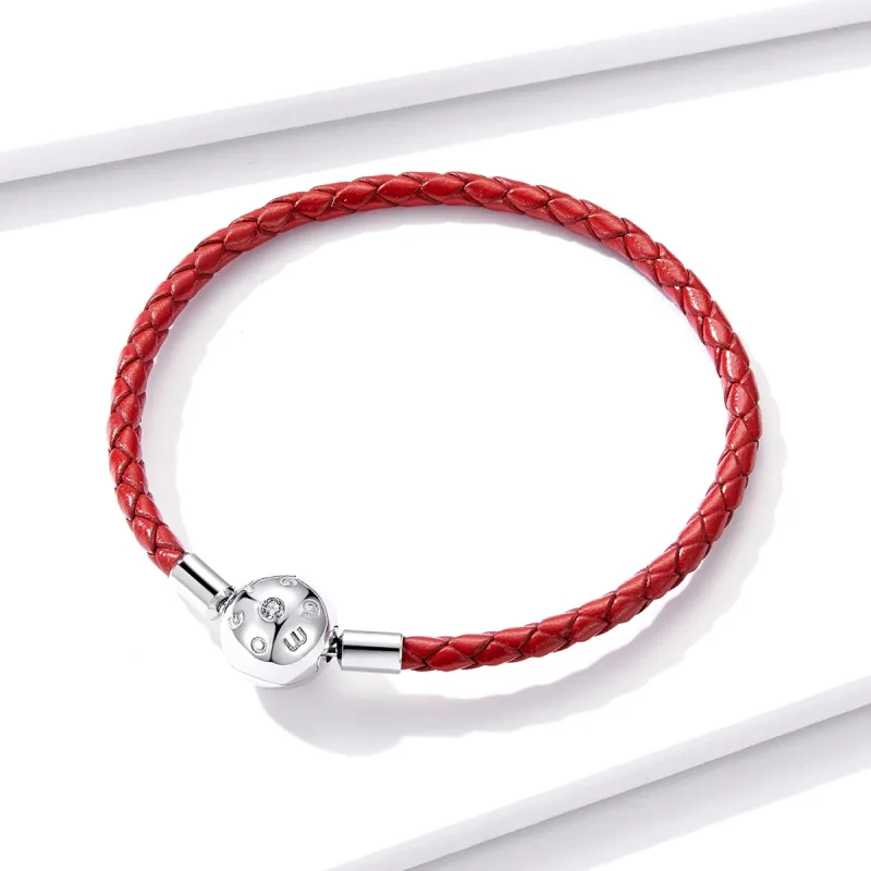 (bilde for) Pandora Style Silver Red Leather Leather Armbånd - BSB042 - Vis 3