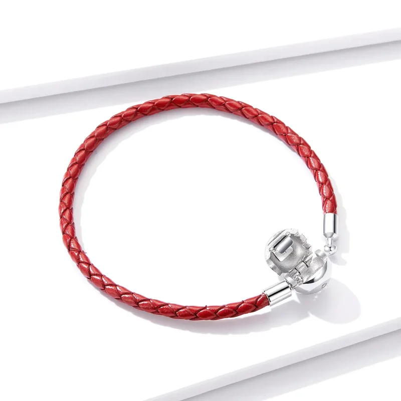 (bilde for) Pandora Style Silver Red Leather Leather Armbånd - BSB042 - Vis 4