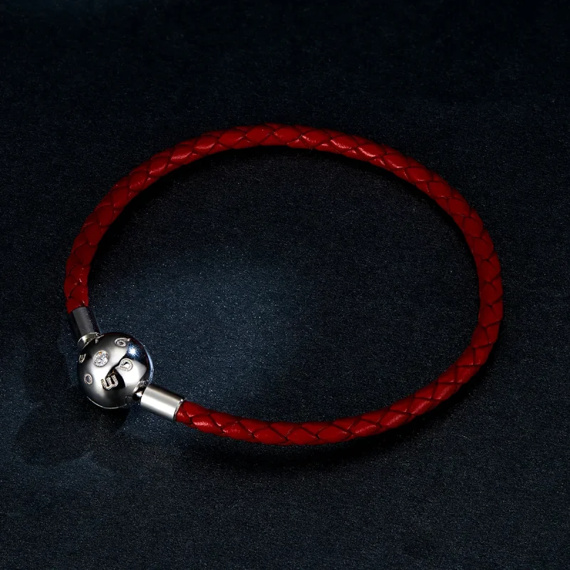 (bilde for) Pandora Style Silver Red Leather Leather Armbånd - BSB042 - Vis 5