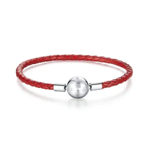 Pandora Style Silver Red Leather Leather Armbånd - BSB042 (bilde for) Pandora Style Silver Red Leather Leather Armbånd - BSB042