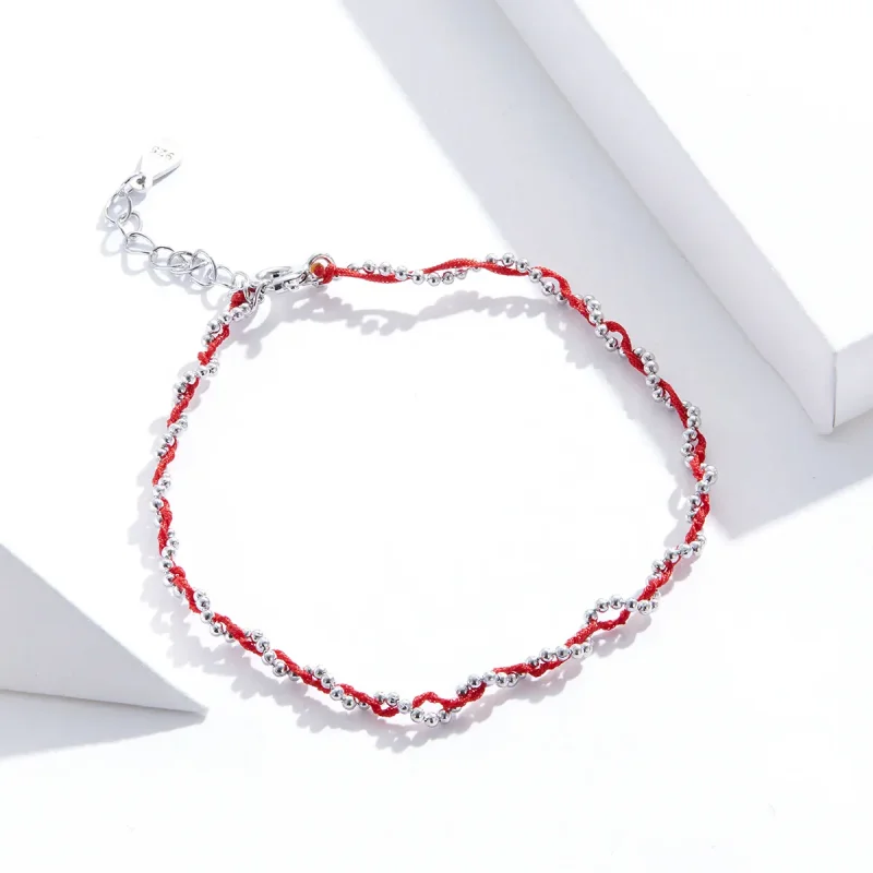 (bilde for) Pandora Style Silver & Red Rope Armbånd - SCB173-Rd - Vis 2