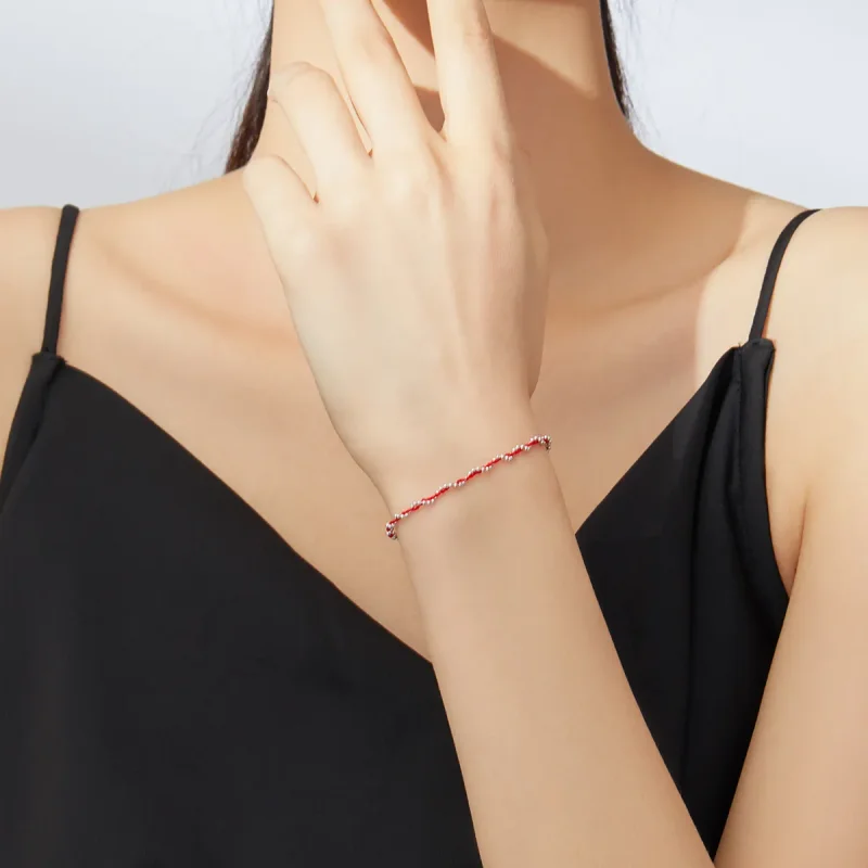(bilde for) Pandora Style Silver & Red Rope Armbånd - SCB173-Rd - Vis 4