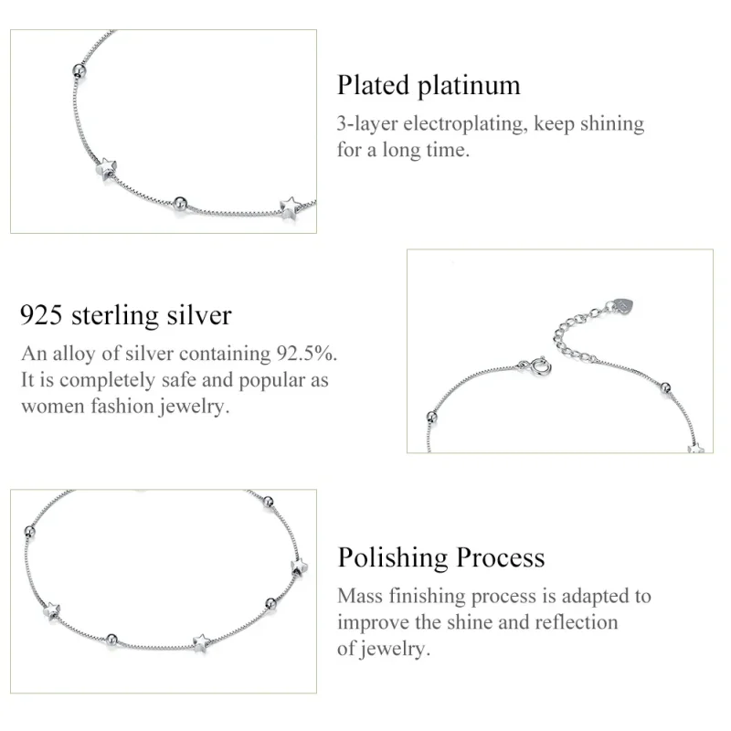 (bilde for) Pandora Style Silver Star Chain Slider Armbånd - SCB171 - Vis 5