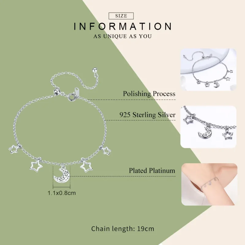 (bilde for) Pandora Style Silver Starry Sky Chain Slider Armbånd - SCB107 - Vis 5