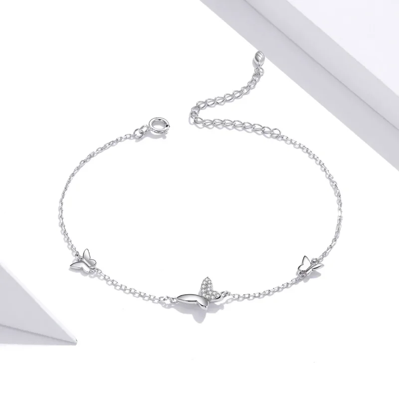 (bilde for) Pandora Style Silver Surrounded Butterflies armbånd - SCB197 - Vis 2