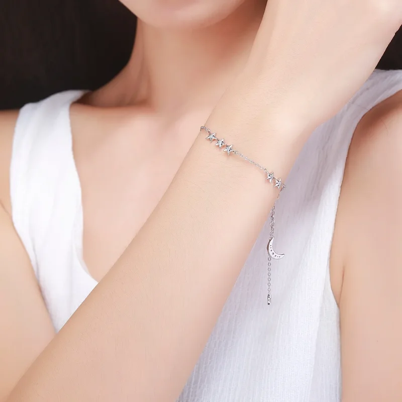 (bilde for) Pandora Style Silver Whisper of Star and Moon Slider Armbånd - SCB007 - Vis 2