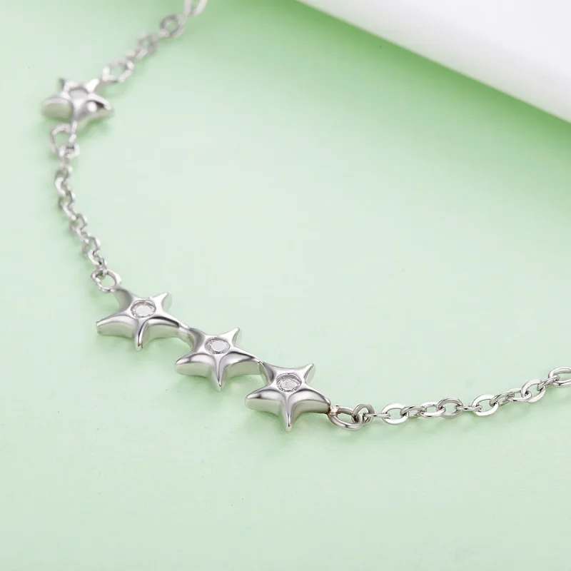 (bilde for) Pandora Style Silver Whisper of Star and Moon Slider Armbånd - SCB007 - Vis 3