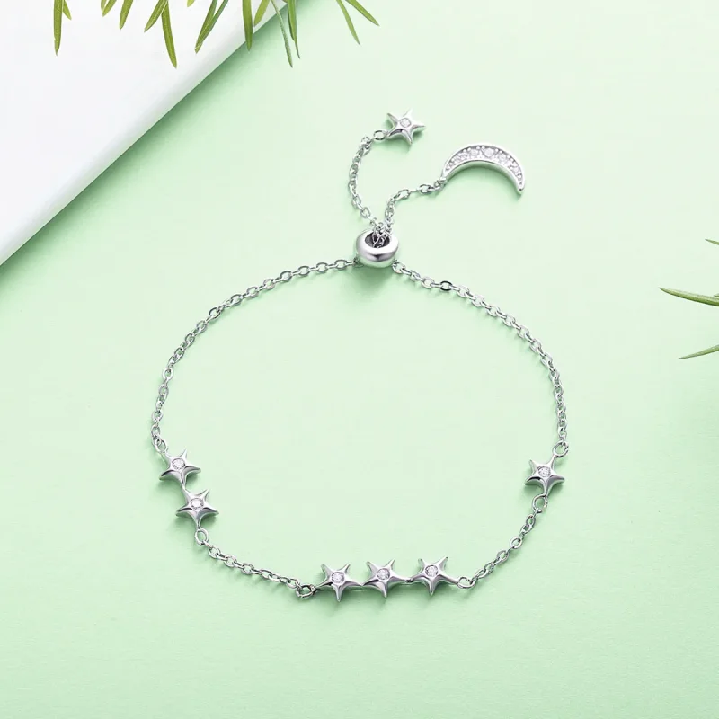 (bilde for) Pandora Style Silver Whisper of Star and Moon Slider Armbånd - SCB007 - Vis 4