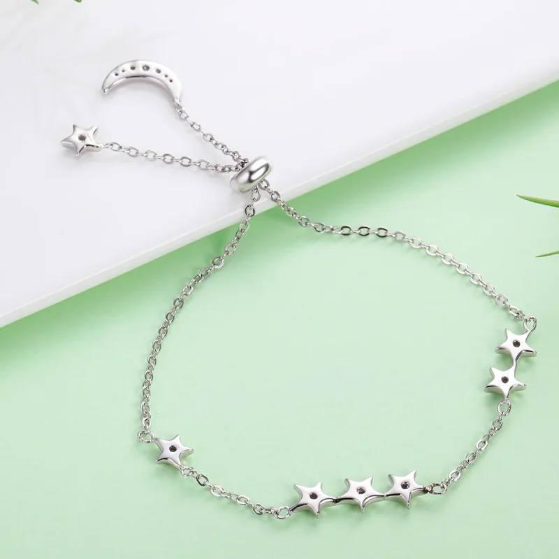 (bilde for) Pandora Style Silver Whisper of Star and Moon Slider Armbånd - SCB007 - Vis 5