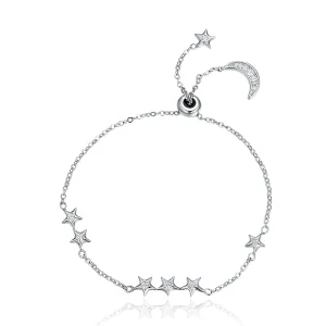 (bilde for) Pandora Style Silver Whisper of Star and Moon Slider Armbånd - SCB007