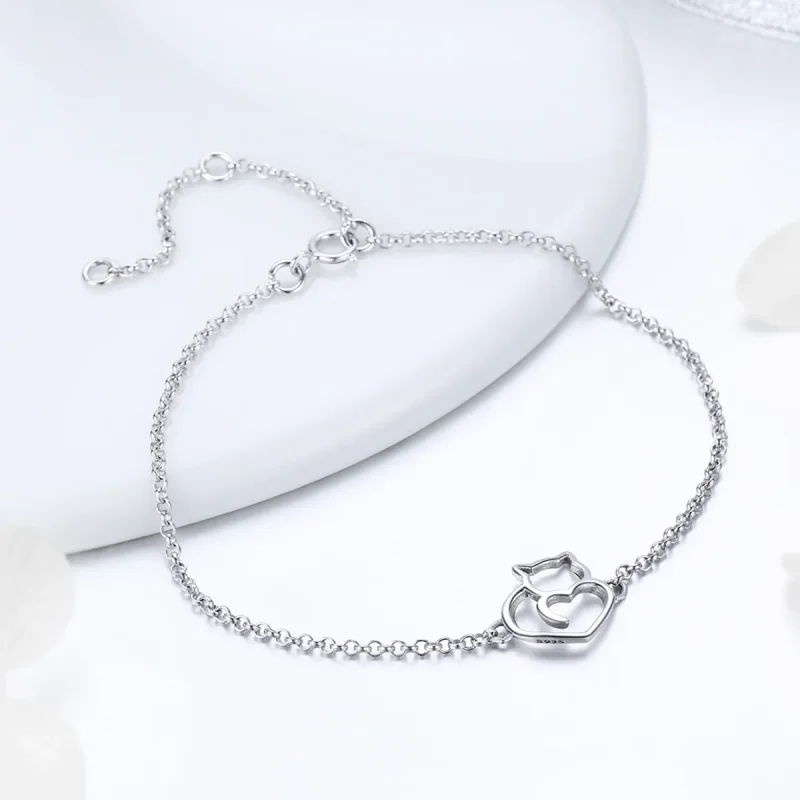 (bilde for) Pandora Style Sølv Adorable Cat Chain Slider Armbånd - SCB102 - Vis 4