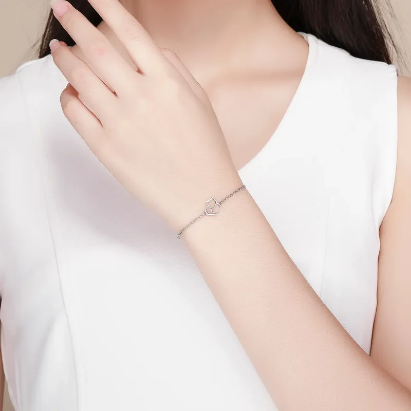 (bilde for) Pandora Style Sølv Adorable Cat Chain Slider Armbånd - SCB102 - Vis 5