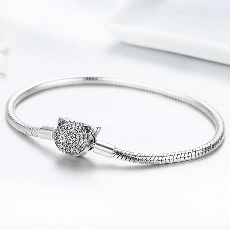 (bilde for) Pandora Style Sølv Søt Cat Chain Armbånd - SCB053 - Vis 3