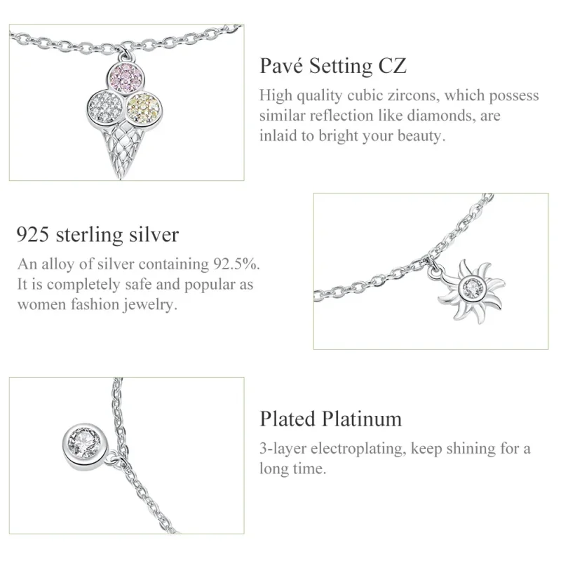 (bilde for) Pandora Style Sølv Søt Ice Cream Chain Slider Armbånd - SCB139 - Vis 3