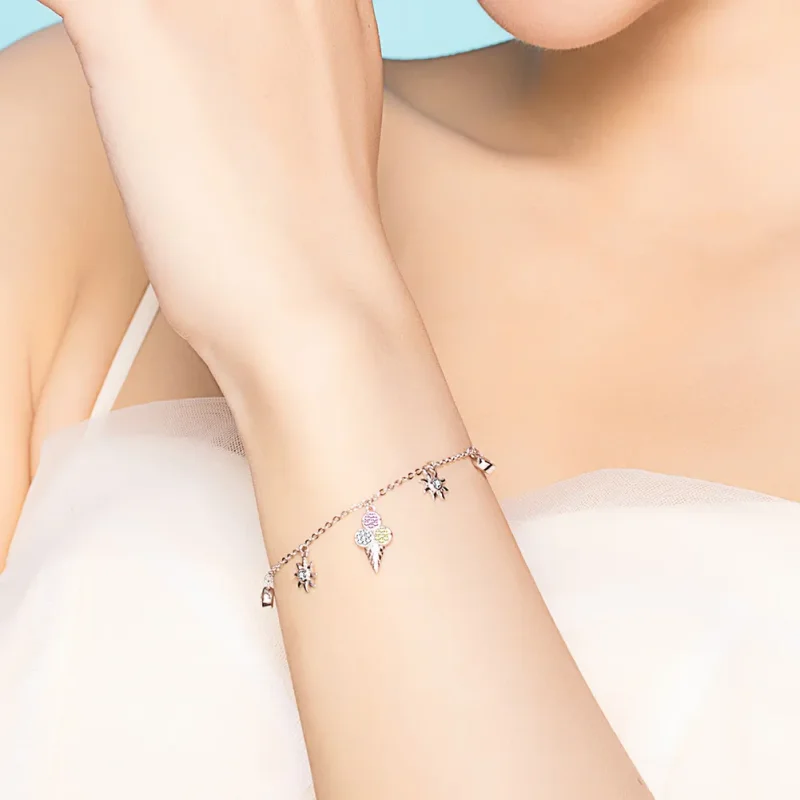 (bilde for) Pandora Style Sølv Søt Ice Cream Chain Slider Armbånd - SCB139 - Vis 2