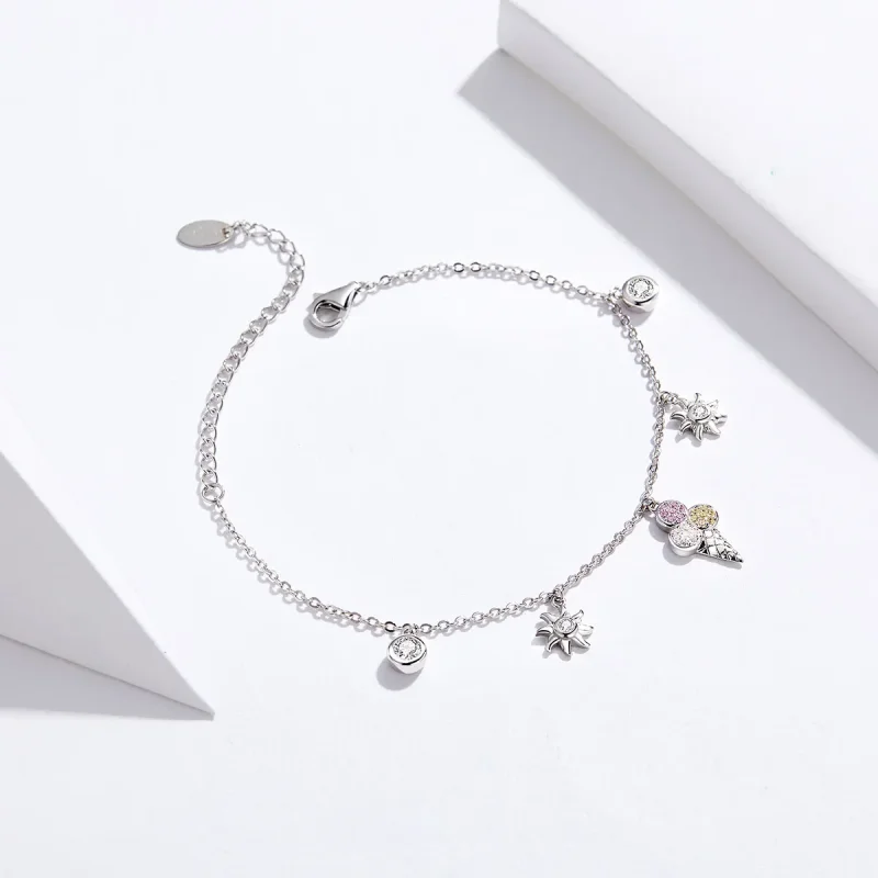 (bilde for) Pandora Style Sølv Søt Ice Cream Chain Slider Armbånd - SCB139 - Vis 4
