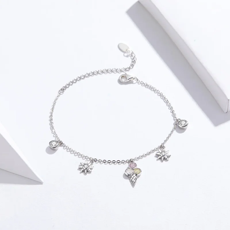 (bilde for) Pandora Style Sølv Søt Ice Cream Chain Slider Armbånd - SCB139 - Vis 5