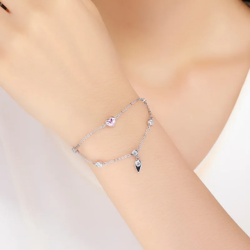 (bilde for) Pandora Style Sølv Sweet Heart Chain Slider Armbånd - SCB090 - Vis 2