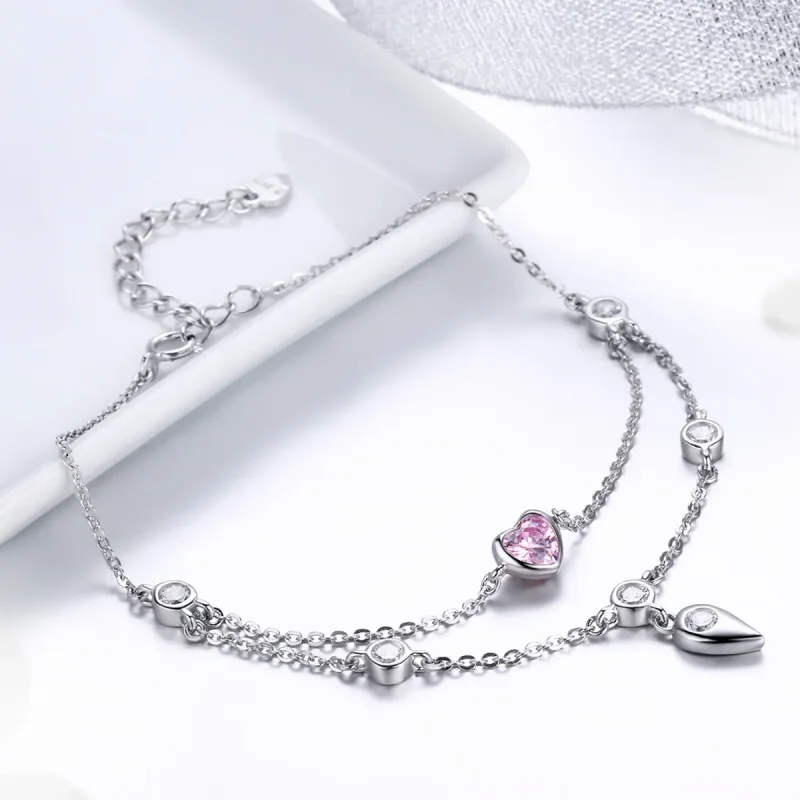 (bilde for) Pandora Style Sølv Sweet Heart Chain Slider Armbånd - SCB090 - Vis 4